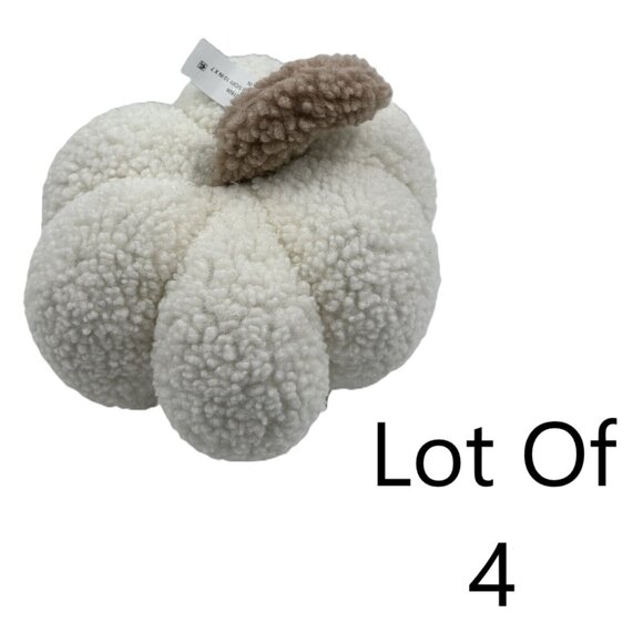 Mainstays Lot 4 Soft Cream Harvest Fall Decorative Plush Decor Pumpkins NEW